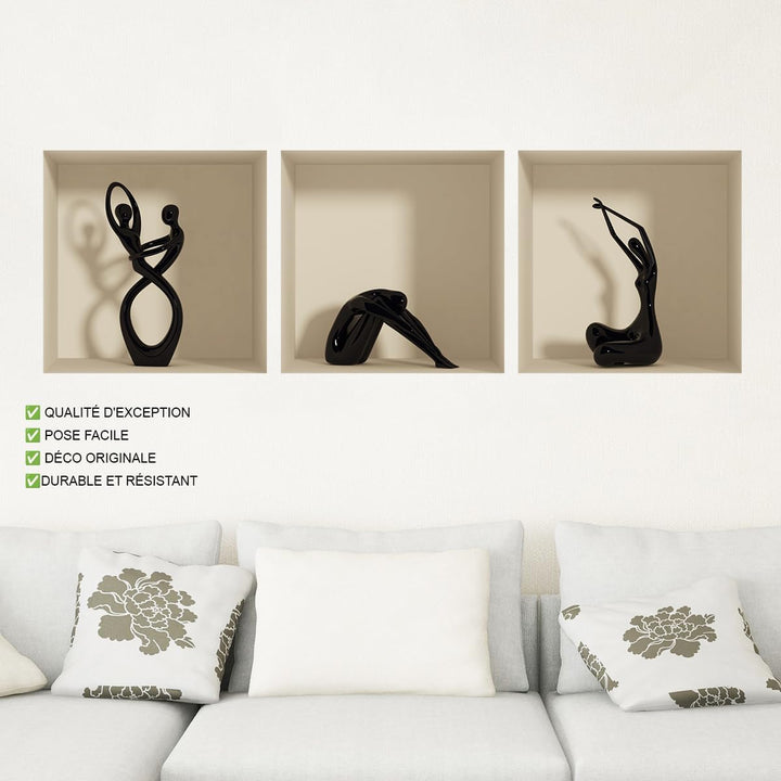 Sticker 3D Effekt | Wandaufkleber Statuen - Tapete Dekoration optische Täuschung Raum und Wohnzimmer