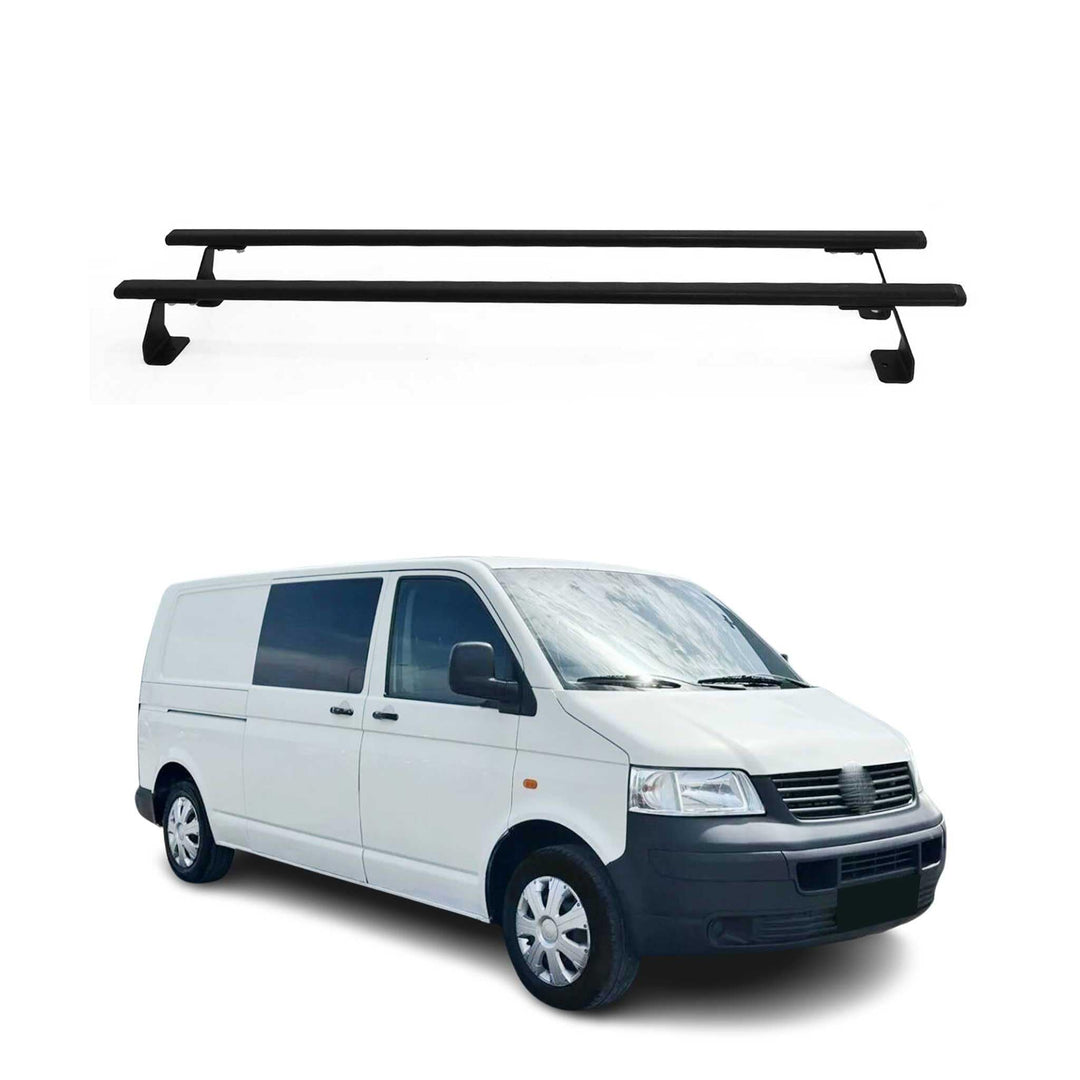 Dachträger Gepäckträger kompatibel mit VW T5 Caravelle 2003-2015 Grundträger, Stahl,Schwarz, 2X, T5