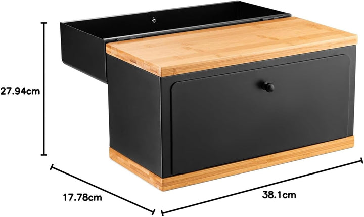 brotkasten schwarz - 2 Etagen Brotbox Metall Holz, Brotaufbewahrung für Küche, Brotbox mit Metall Br