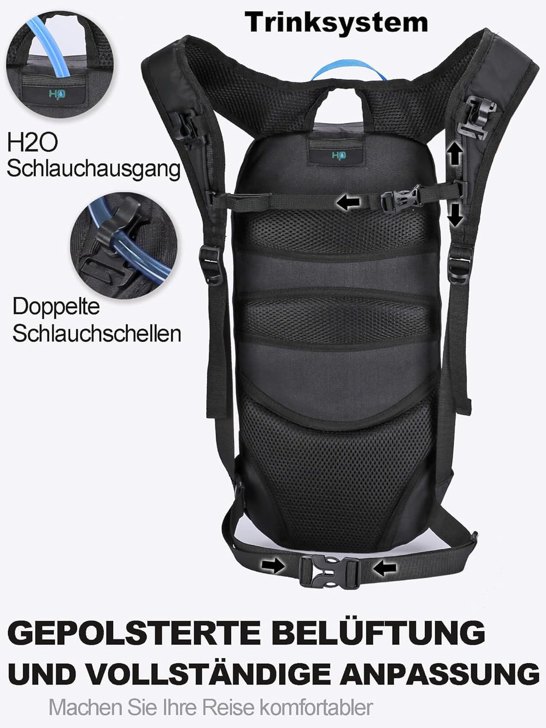 6L Fahrradrucksack mit 2L Trinkblase, Trinkrucksack Leicht &amp; Atmungsaktiv, Mountainbike Rucksack mit