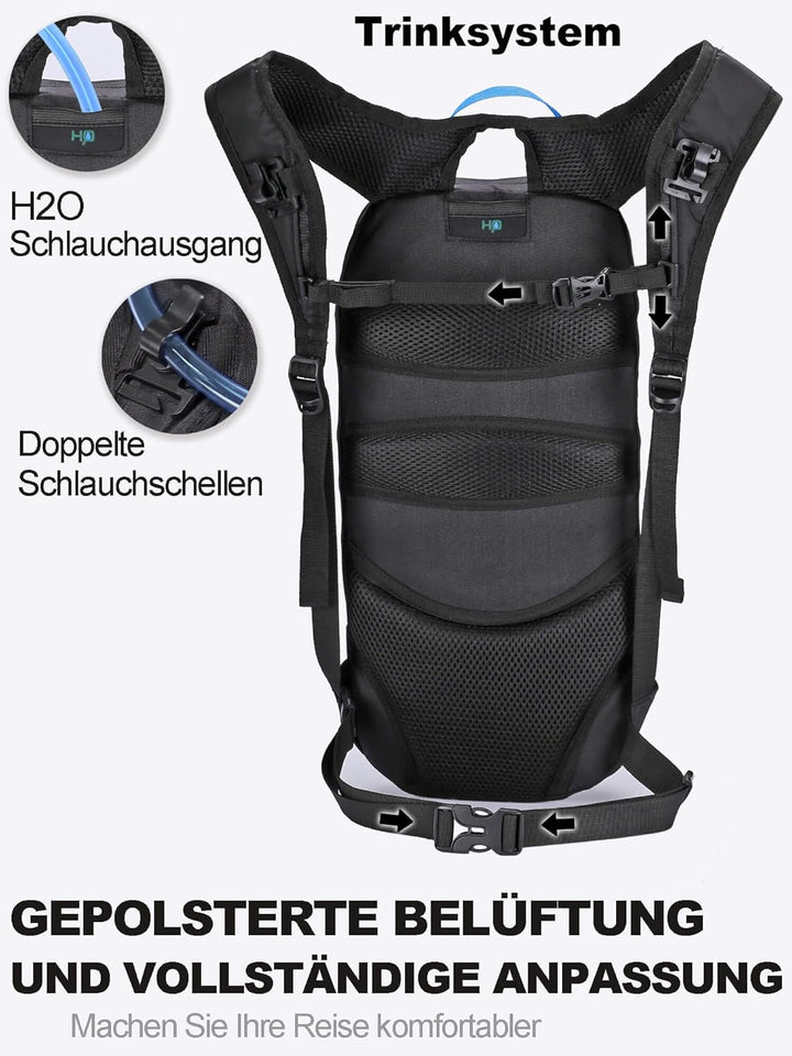 6L Fahrradrucksack mit 2L Trinkblase, Trinkrucksack Leicht &amp; Atmungsaktiv, Mountainbike Rucksack mit