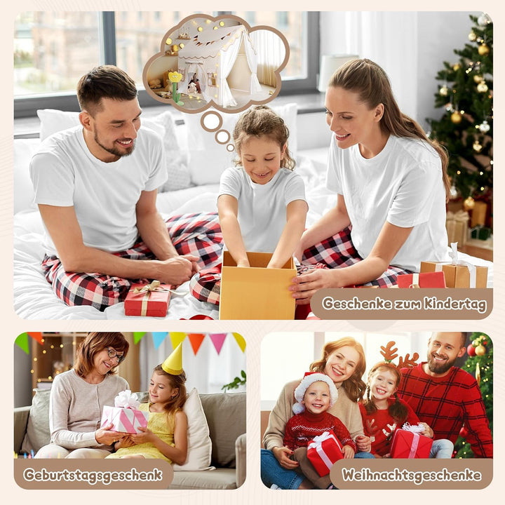 Herenear Kinderzelt mit 2 Eingängen, Spielzelt Kinder Indoor mit Lichtern und Zeltunterlage, Spielha