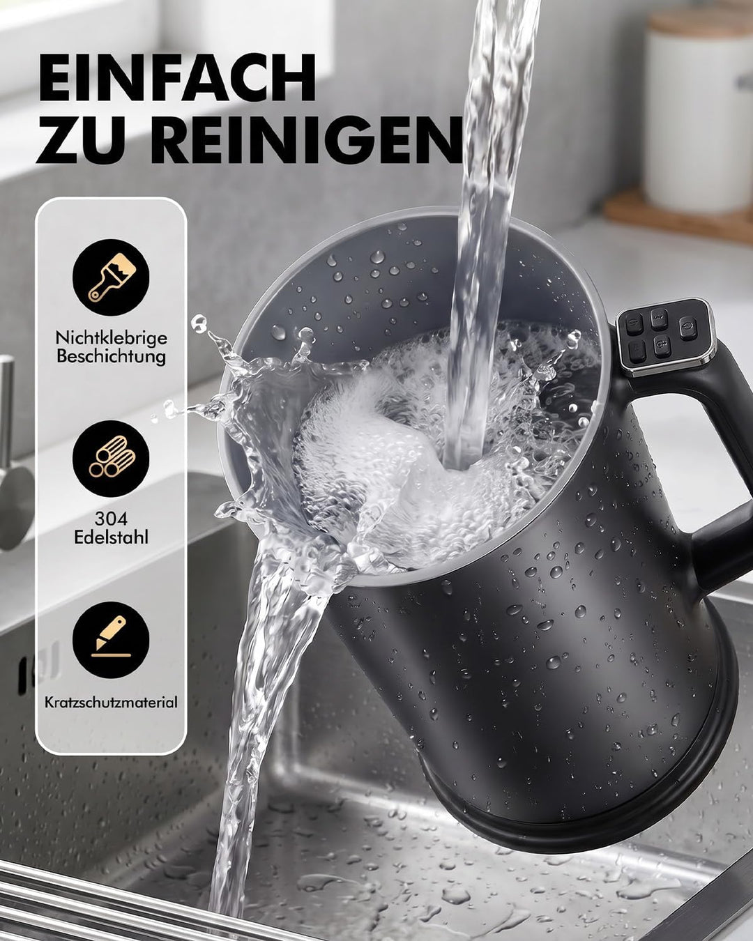 Milchaufschäumer Elektrisch 4-in-1, 350ml Automatischer Milchaufschäumer für Heisser und Kalter Milc