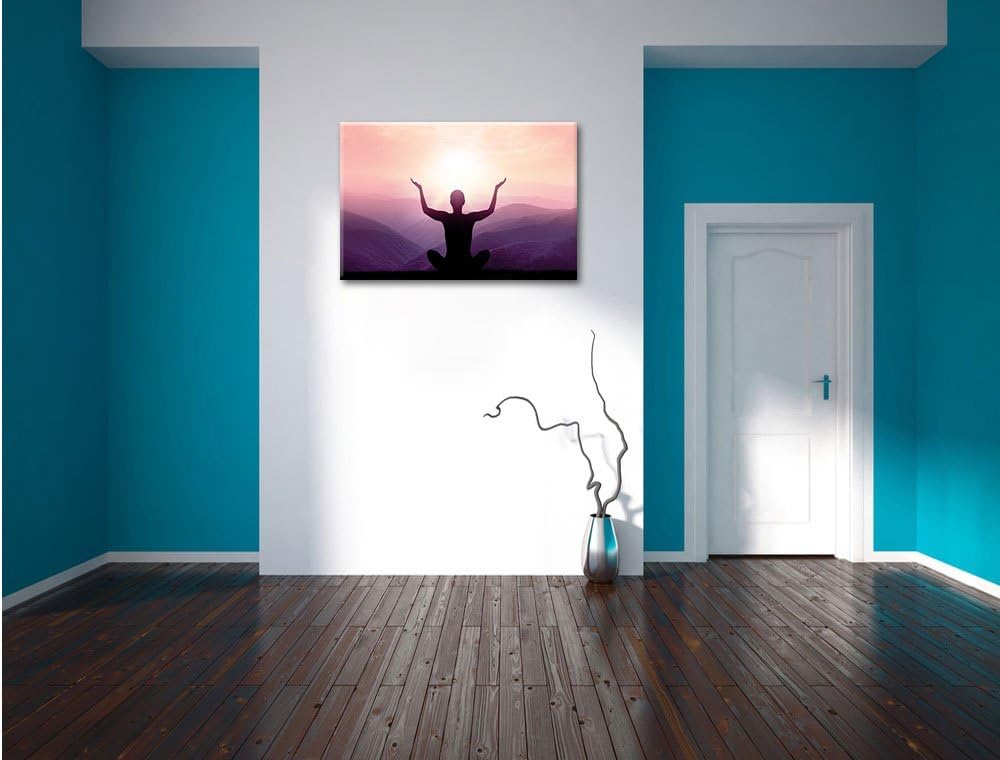 Yoga in den Bergen, Format: 100x70 auf Leinwand, XXL riesige Bilder fertig gerahmt mit Keilrahmen, K