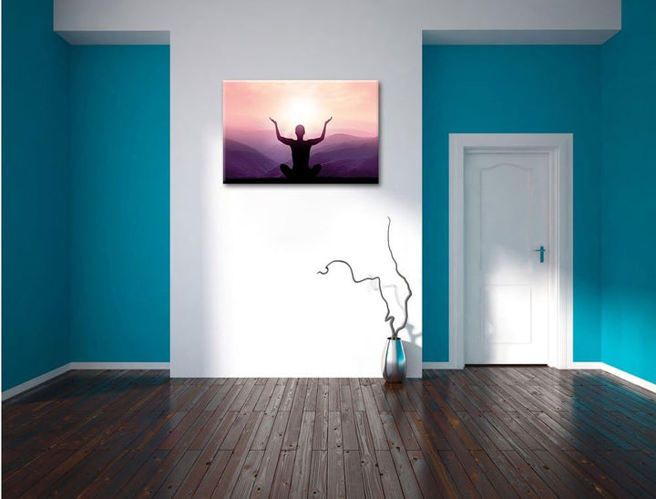 Yoga in den Bergen, Format: 100x70 auf Leinwand, XXL riesige Bilder fertig gerahmt mit Keilrahmen, K