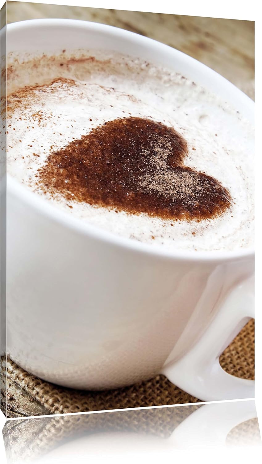 Pixxprint Kaffe mit Herz, Format: 100x70 auf Leinwand, XXL riesige Bilder fertig gerahmt mit Keilrah