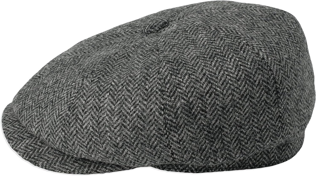 Gamble & Gunn 'Ramsden' graue Fischgräten-Tweed-Kappe mit 8 Paneelen, 61 cm