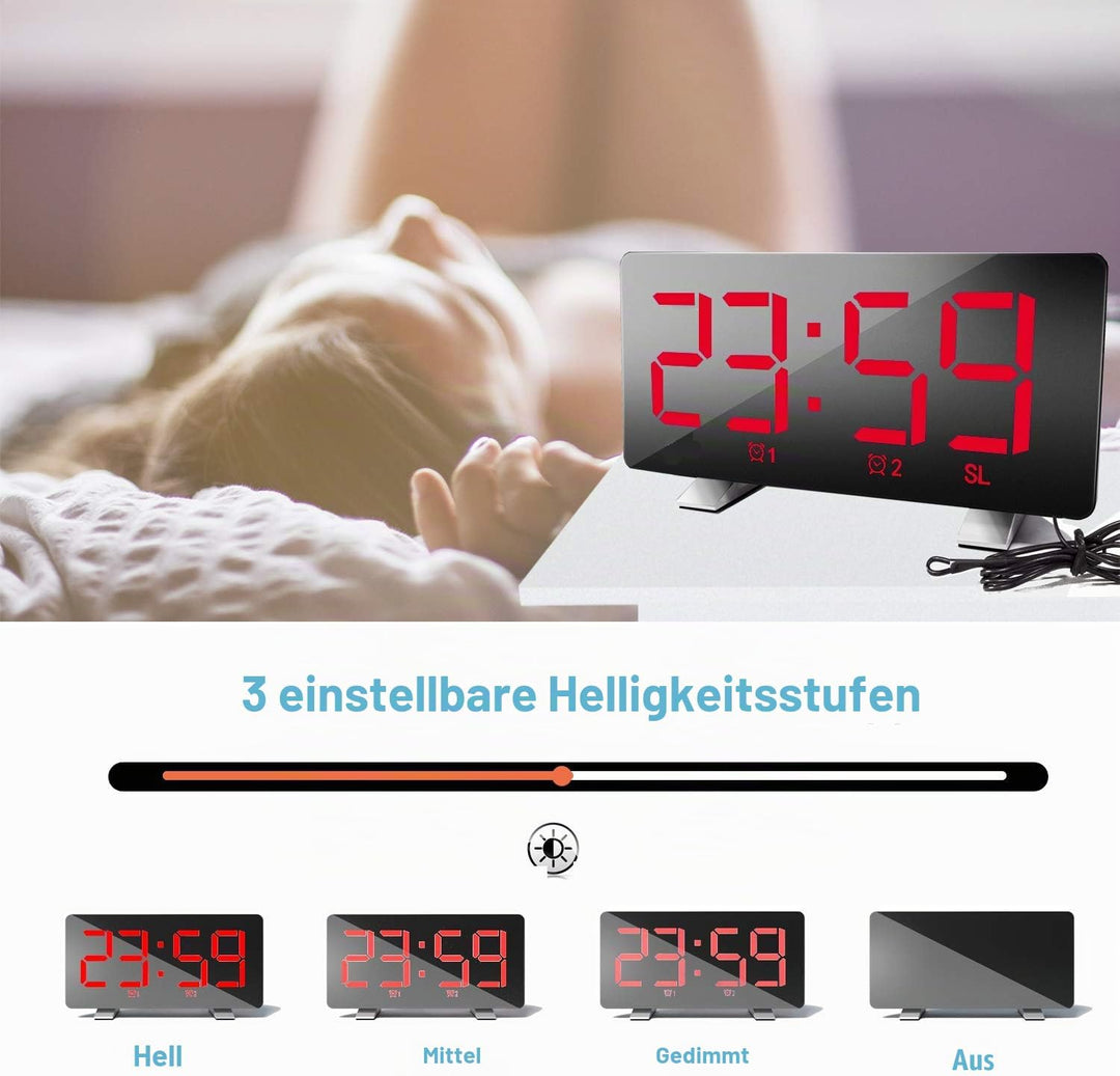 ThreeH Radio-Digitaluhr mit USB-Telefonladegerät 7,3&