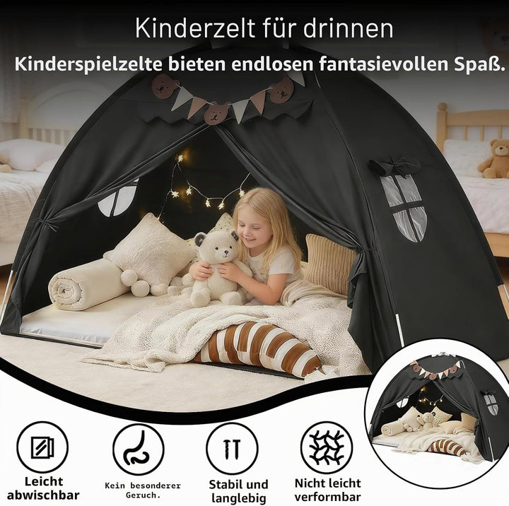 Kinderzelt Indoor Spielzelt Kinder Gross, 195 X 98 X 125 cm Kinderzimmer Spielhaus mit 2 Fenstern, L