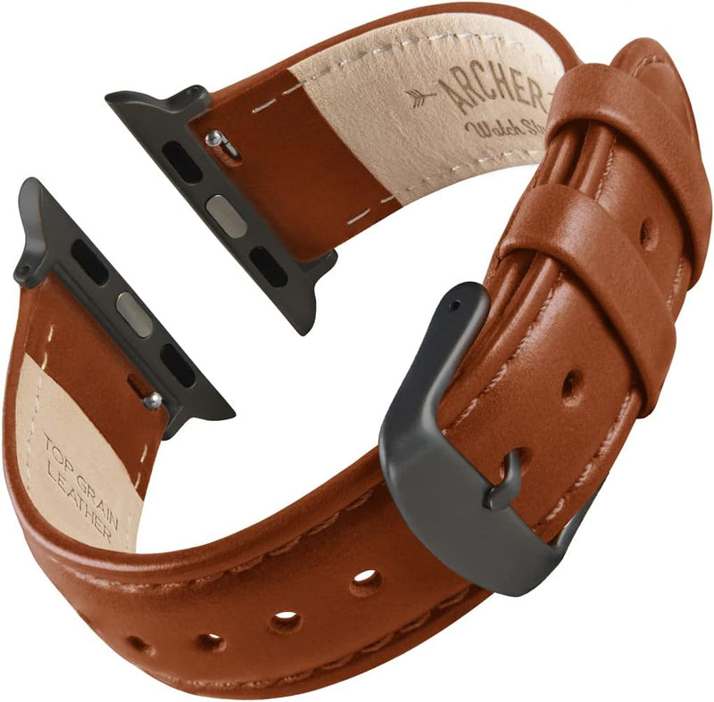 Archer Watch Straps - Uhrenarmbänder aus Hochwertigem Genarbtem Leder für Apple Watch Cognac/abgesti