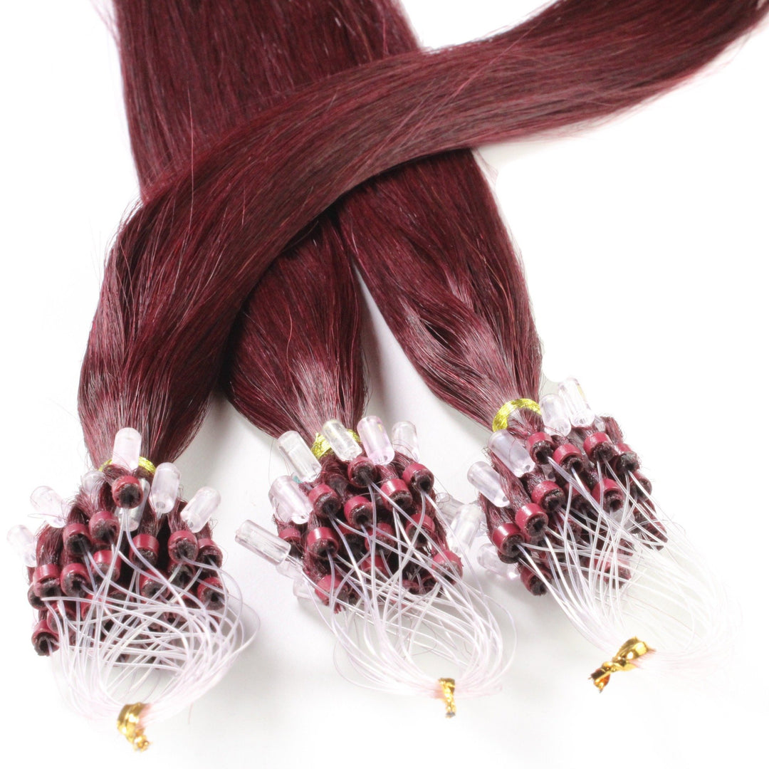 hair2heart 25 x 1g Echthaar Microring Loop Extensions, 50cm - glatt - #99j burgundy - Loops Haarverl