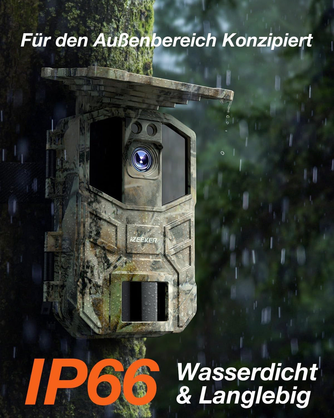 iZEEKER Solar Wildkamera 4K 64MP mit Handyübertragung App, WLAN & Bluetooth Wildtierkamera mit Beweg