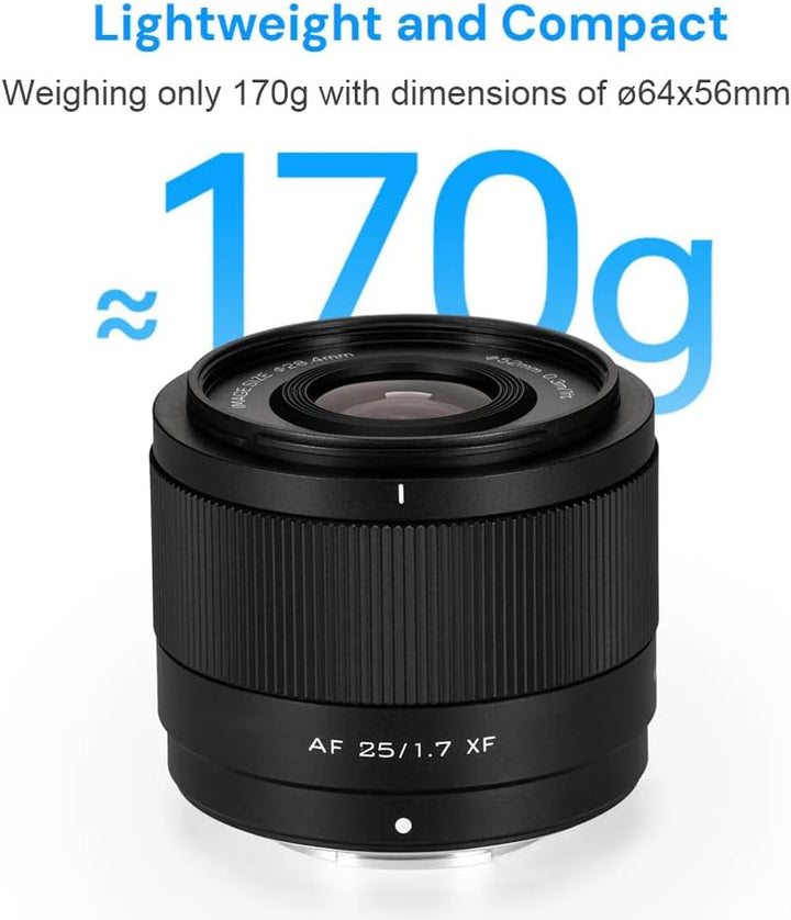 Viltrox 25mm F1.7 Objektiv für Fuji X, Autofokus Prime Lens mit Grosser Blende für Fujifilm Spiegell