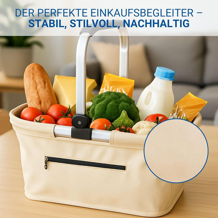 Einkaufskorb 'Carry' - Stabiler und Faltbarer Korb mit Henkel aus Aluminiumrahmen - ca. 30L Korbtasc