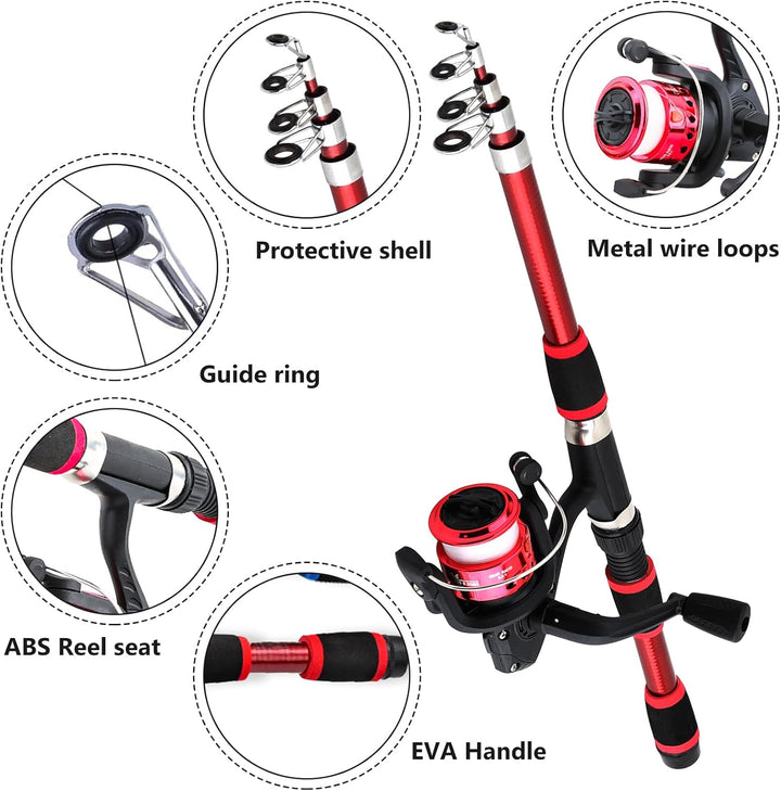 2 Stück Angelset Kinder, Angelrute Set Kinder, Kinder Angelruten, Teleskop-Angelrute 180 cm, Tragbar