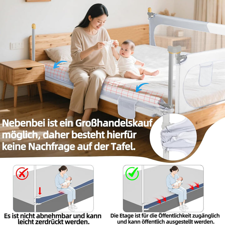 1 Stück 200cm Bettschutzgitter Bett Rausfallschutz Kinder Klappbar Rausfallschutz 30 Fach Höhenverst