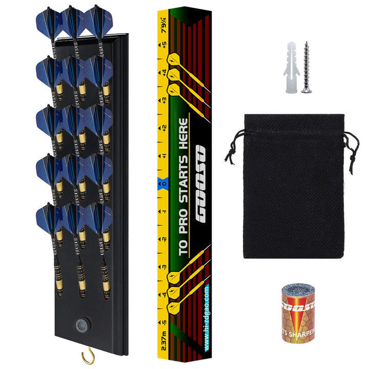 FDLS Dart-Halter zur Wandmontage mit 15 Dartpfeilen mit Stahlspitze oder weicher Spitze, Dart-Caddy