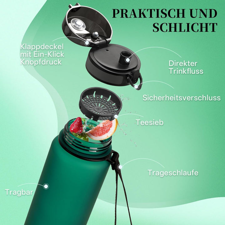 UZSPACE Trinkflasche Kinder Auslaufsicher,Sport Kunststoff Trinkflasche 1l,800ml,500ml, Tritan & BPA