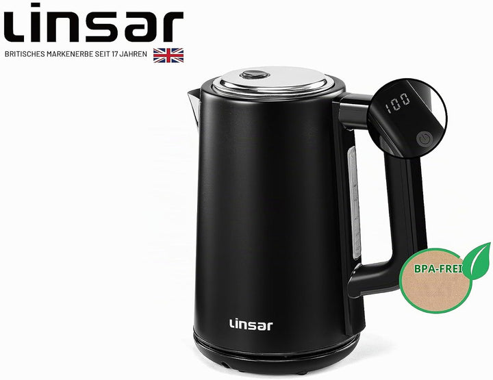 Linsar - Wasserkocher - Edelstahl-Optik - 1,7 Liter - Mit Touchfunktion, Warmhaltefunktion, 5 Temper