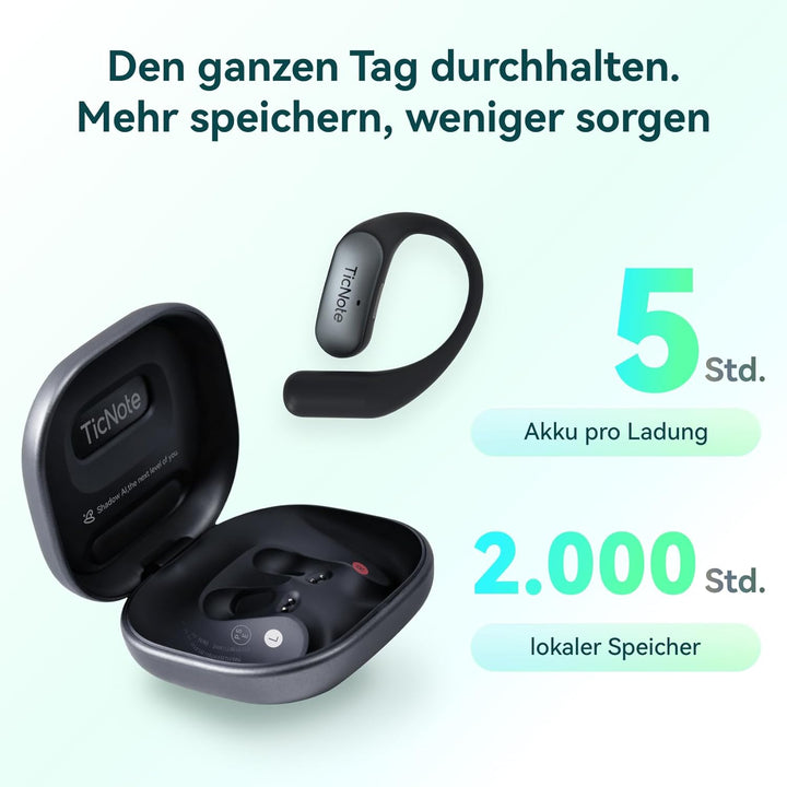 TicNote Pods Wearable KI-Sprachrekorder, 4G integriert kein Smartphone nötig – Sprachaktiviertes Auf