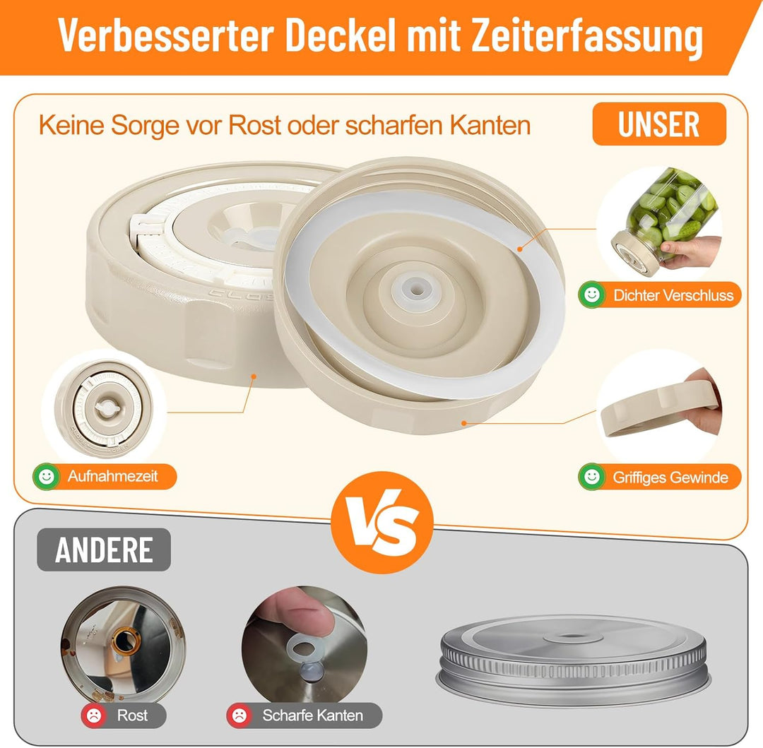 Fermentierglas 2 Stück 2L, Fermentiergläser mit Gärventil und Datumsanzeige, Breiter Mund Fermentier