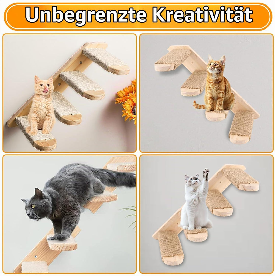 DAJAVE 2 Stück Kletterwand Katzen Katzentreppe Wand 8 Stufen,Katzenleiter mit Juteseil,Katzenbretter