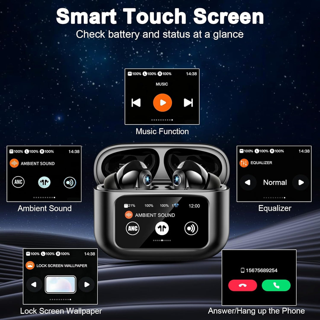 Bluetooth Kopfhörer, Touchscreen Bluetooth 5.4 Kopfhörer Kabellos mit ANC+ENC Noise Cancelling Mic,