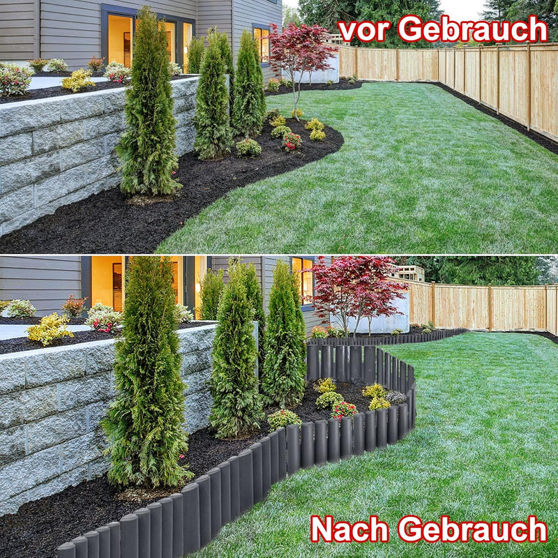 Aufun Kunststoff Rasenkante 14m Holz Optik Garden Border aus Polypropylen, Mähkante Beetumrandung Pa