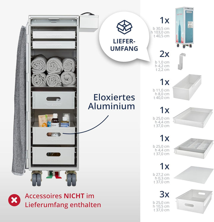 Airline Trolley Henry Rivers, Büroschrank, Aktenschrank klein, Küchenwagen Edelstahl, Norm: Atlas, 1