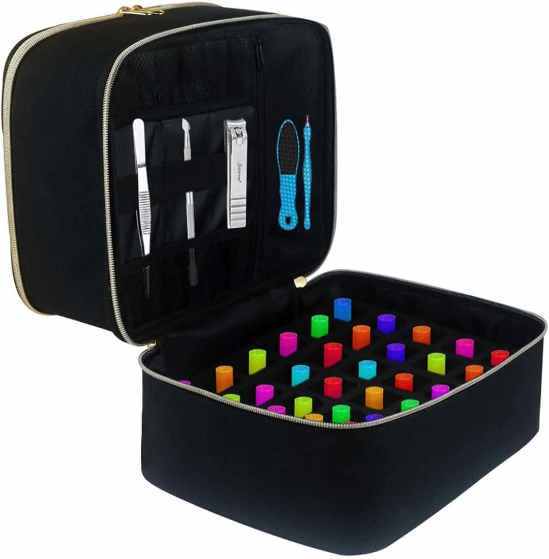 Nagellack Aufbewahrung Tasche Doppelschicht, Nagellack Reisetasche für 30 Flasche und Nagellampe, Na