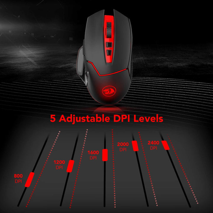 Redragon M690-1 Kabellose Gaming-Maus mit DPI-Schaltung, 2 Seitentasten, 2400 DPI, ergonomisches Des
