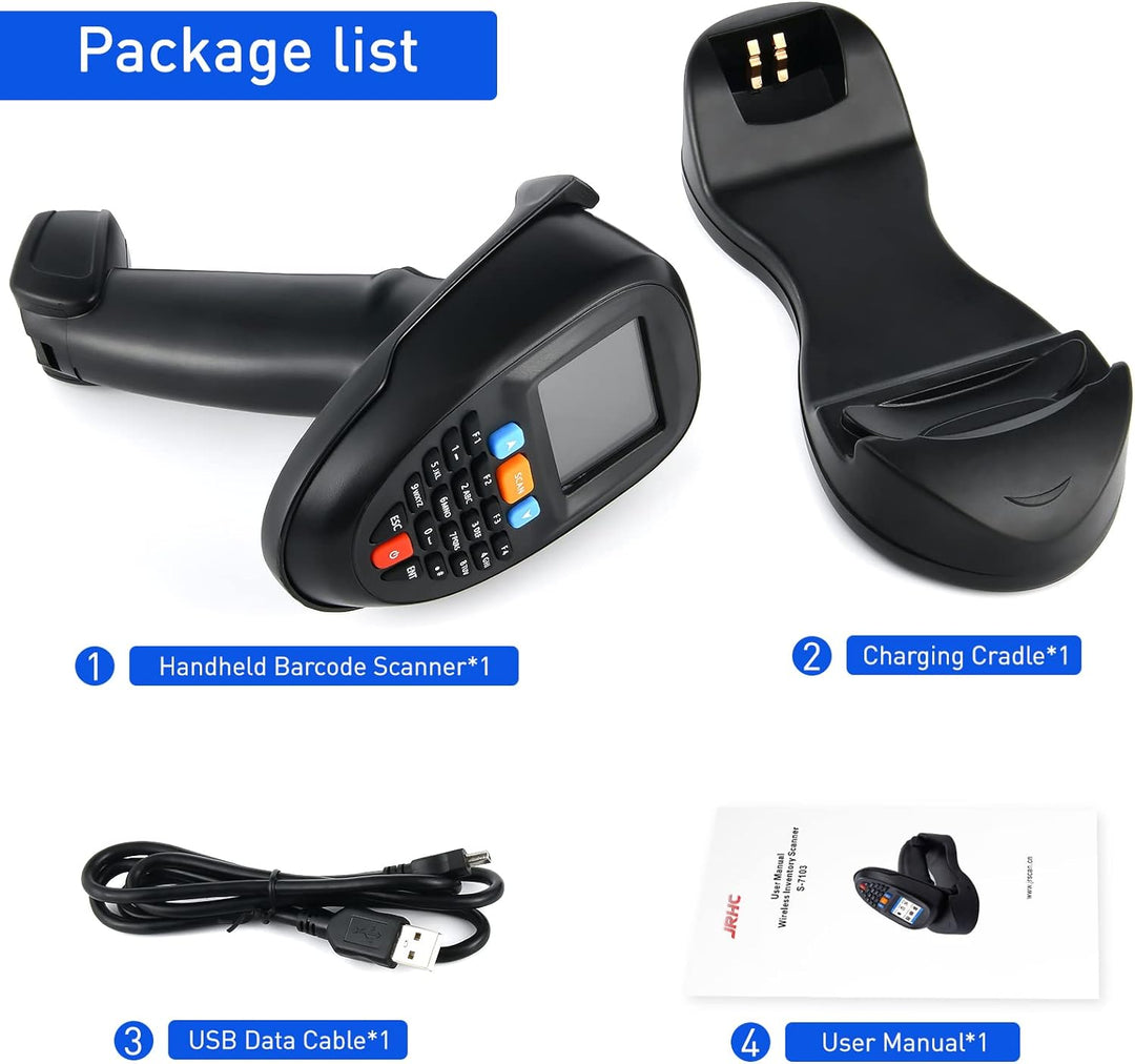 JRHC Kabelloser Barcode scanner Tragbarer Barcodeleser 1D 2D PDF Inventarscanner Datensammler Handhe