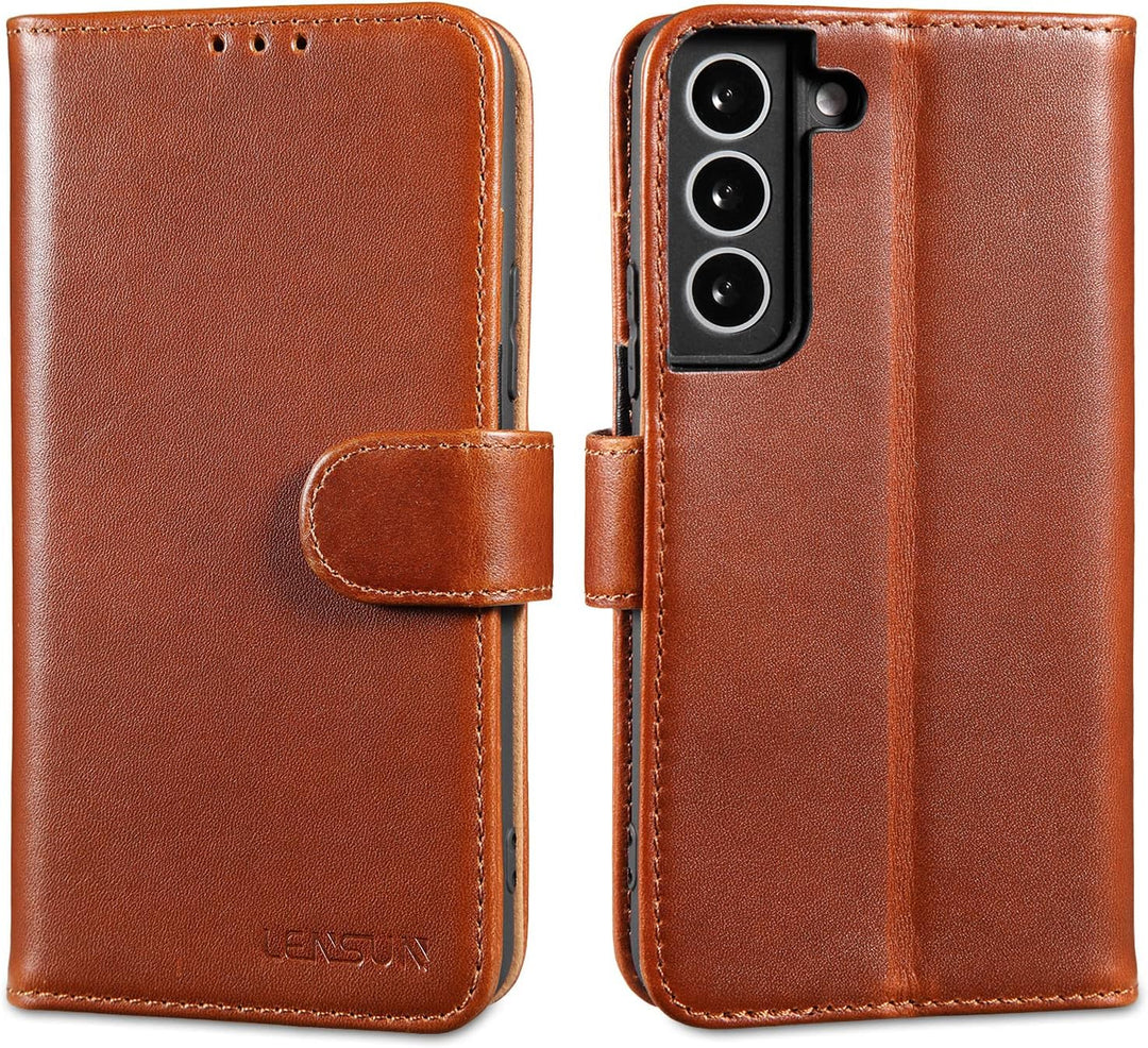 LENSUN Echtleder Hülle für Samsung Galaxy S22, Handyhülle [Echtes Leder] [Kickstand] [RFID Schutz] L