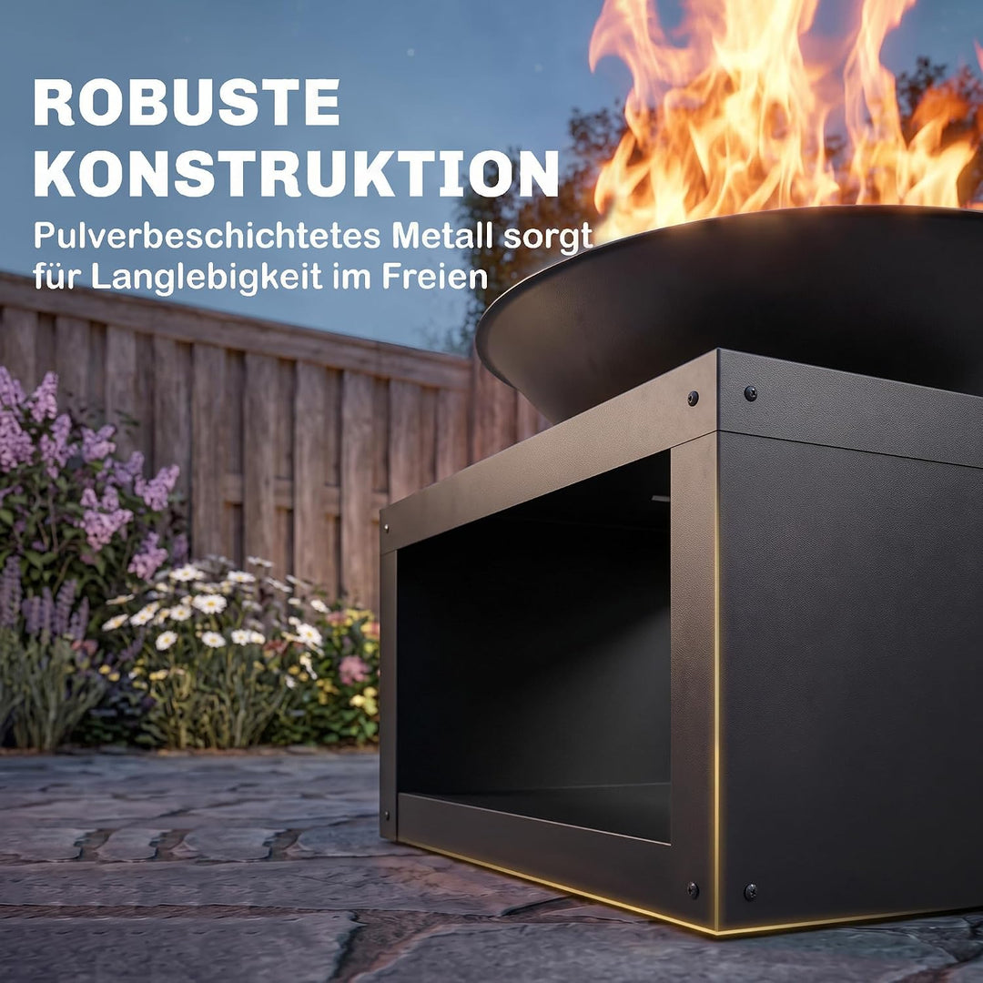 Outsunny Feuerschale Feuerstelle mit Holzablage stabil Ø59 cm Schwarz