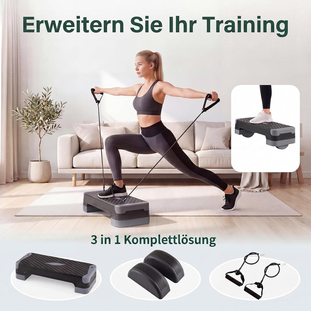 GYMAX Steppbrett, 4 Stufen Höhenverstellbar 10/14/15/19,5 cm | 3-in-1 Aerobic Stepbrett mit Balance