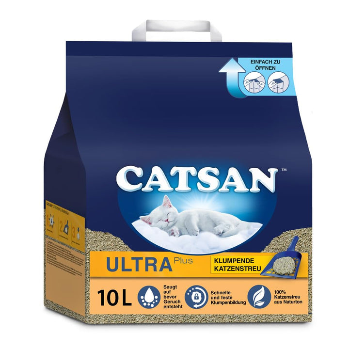 Catsan Ultra Plus Katzenstreu für Katzen, 10 Liter (1 Beutel) – Klumpstreu aus Naturton ULTRA PLUS K