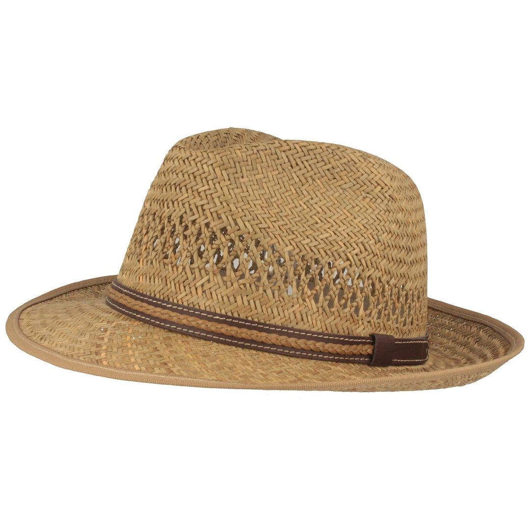 Breiter Strohhut Sommerhut Sonnenhut – Handgeflochten aus 100% Stroh – Bogart – Besonders Leicht, Fl