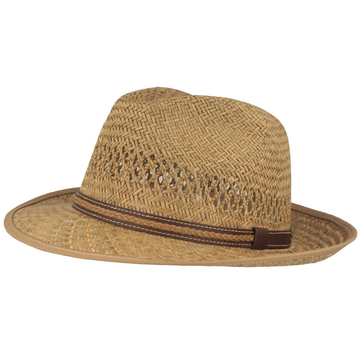 Breiter Strohhut Sommerhut Sonnenhut – Handgeflochten aus 100% Stroh – Bogart – Besonders Leicht, Fl