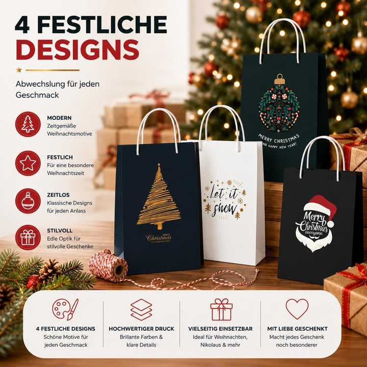 12 XXL Geschenktaschen Geschenktüten für Weihnachten: Grosse Weihnachtstüten ideal für Präsente &amp; Ge