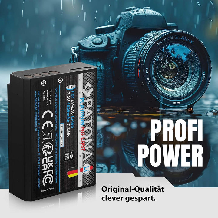 PATONA 2X USB-C Platinum Akku Ersatz für Canon LP-E10 LPE10, 1020mAh 7.2V | Ersatzakku für EOS 1100D