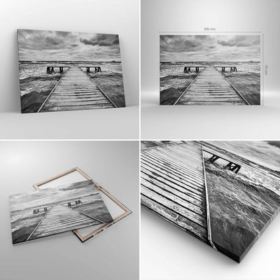 Bilder auf Leinwand 100x70cm Leinwandbild mit Rahmen Brücke Meer Welle Gross Wanddeko Bild Schlafzim