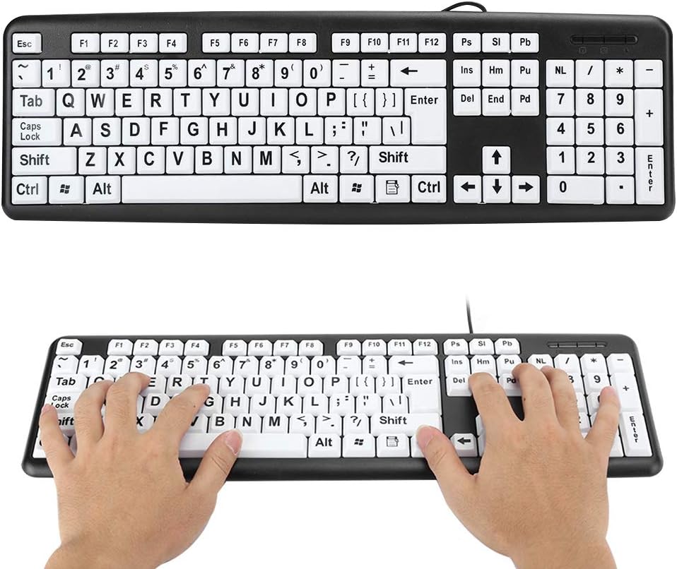 Dilwe Grossdrucktastatur, Kabeebundene Grossbuchstaben-Tastatur, USB-Tastaturen mit 104 Tasten, Sehb