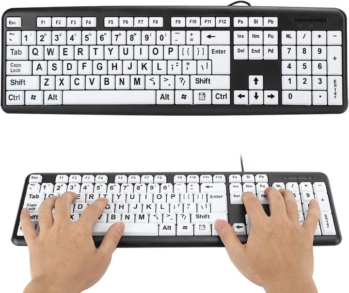 Dilwe Grossdrucktastatur, Kabeebundene Grossbuchstaben-Tastatur, USB-Tastaturen mit 104 Tasten, Sehb