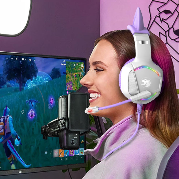 Gaming Headset mit Katzenohren abnehmbaren, RGB-Licht, Stereo Surround Noise Cancelling, Mikrofon fü