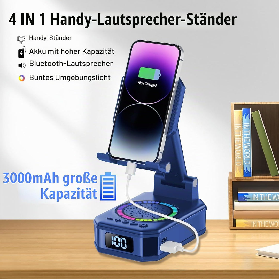 Bluetooth Lautscher, Mama, 4-in-1 Musikbox Bluetooth mit 7 LED-Farben und Handyhalterung, Lange Akku