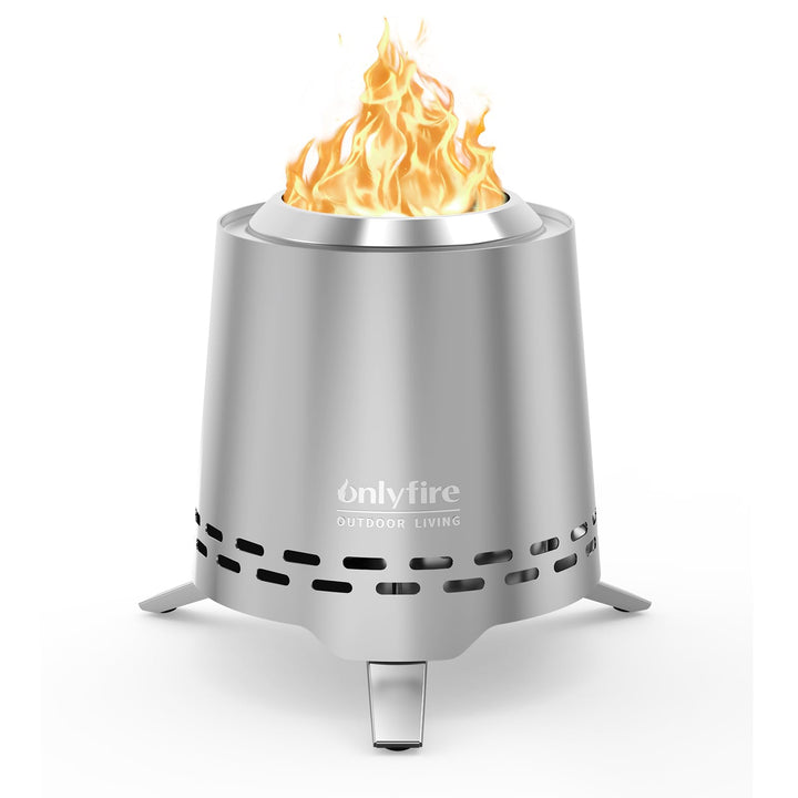 Onlyfire Edelstahl Tischfeuer mit Topfhalter und Tragetasche, Raucharmer Mini Tischkamin für Pellets