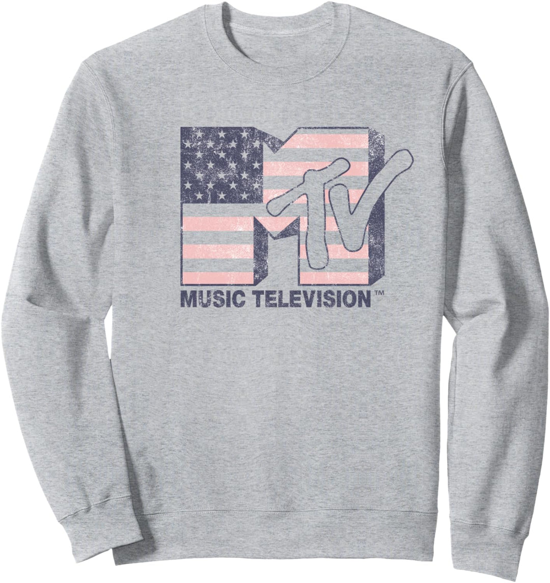 MTV Distressed American Flag Logo Sweatshirt