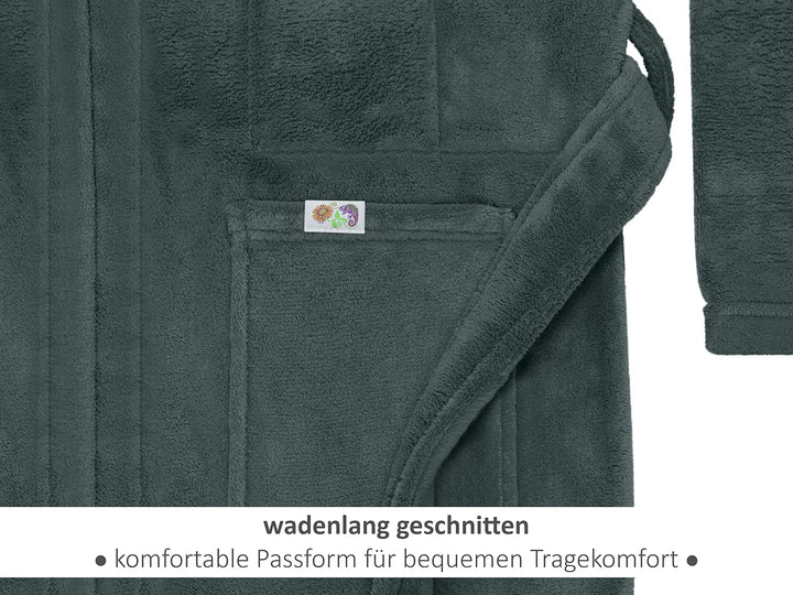Emily´s Check Kuschelfleece Therapie Bademantel mit Kapuze und Innentaschen 1582.2293 S anthrazit, S