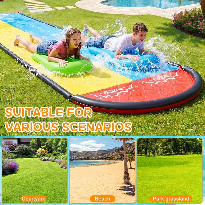 610cm/20ft Wasserrutsche Garten für Kinder, Wasserrutschmatte mit 2 Bodyboards, Doppelrutsche mit ei