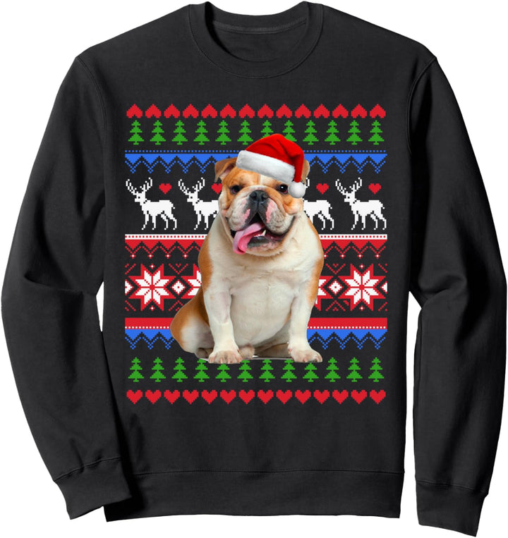 Santa English Bulldog Christmas Light Ugly Christmas Sweater Sweatshirt